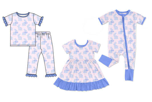 25.12.4 custom each style moq 5 eta 6-8week Sibling Sisters bunny baby girl short sleeve pants sets and dress and rompers match family design