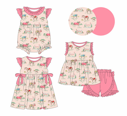 1.17 custom each style moq 5eta 4-6week Sibling Sisters baby girl short sleeve shorts sets and dress and rompers match family design