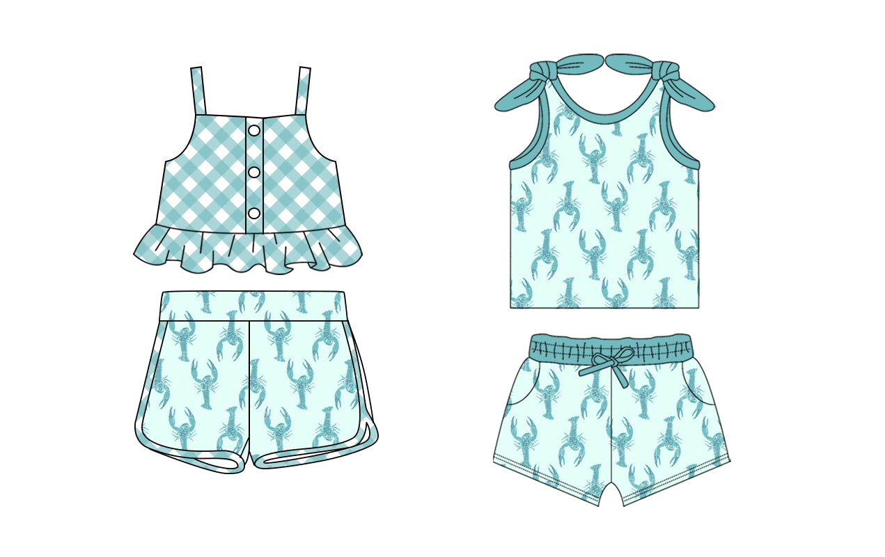 2.8 custom each style moq 5eta 4-6week Sibling Sister crayfish baby girls short sleeve shorts sets and set 2 match design