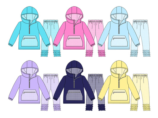 25.11.20 custom each style moq 5 eta 6-8week Sibling Sisters baby girl clothes hooded long sleeve pants sets 6 match family design