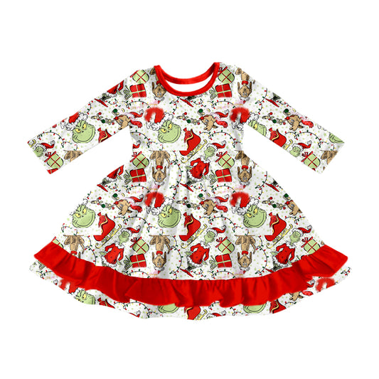 8.9 custom each style moq 5eta 4-6week baby girls clothes Christmas red long sleeve dress