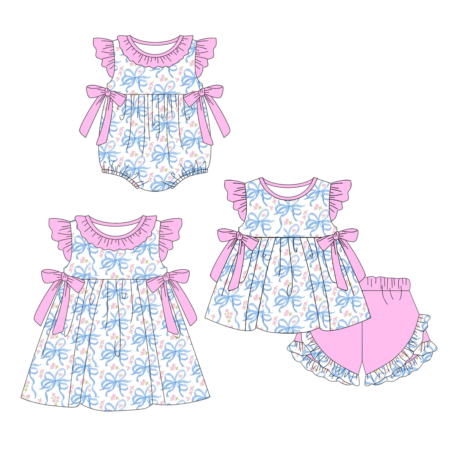 2.13 custom each style moq 5eta 4-6week Sibling Sisters baby girl short sleeve shorts sets and dress and rompers match family design