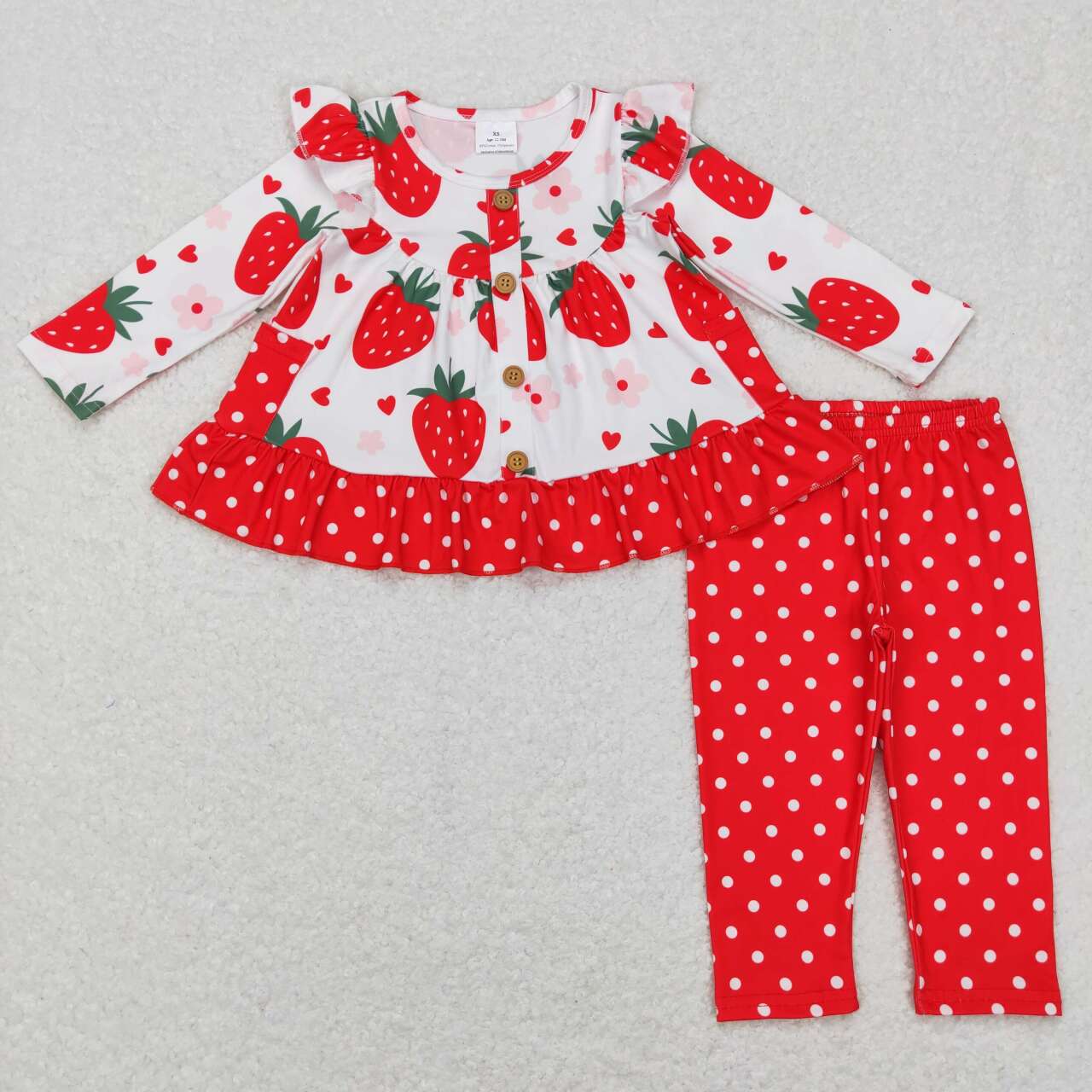 GLP0892 Strawberry Heart Flower Pocket Long Sleeve Red Pants Suit