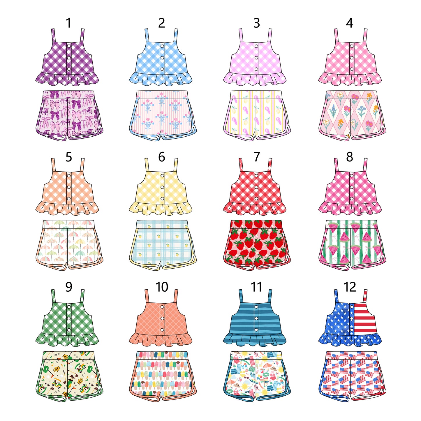 1.14 custom each style moq 5eta 4-6week Sibling Sister baby girls short sleeve shorts sets 1 and sets 2 and sets 8 match design