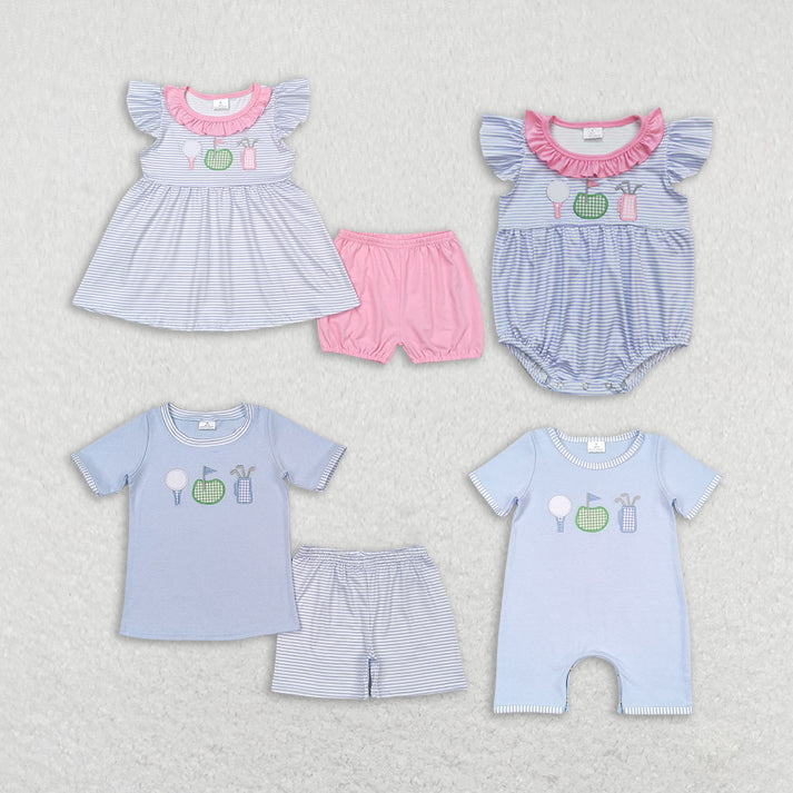 Baby Kids Fruit ice cream drink Summer Embroidery Sibling Rompers Clothes Set