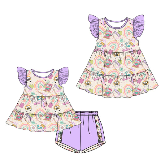 26.1.1 custom each style moq 5 eta 6-8week Sibling Sister pencil baby short sleeve shorts sets and dress match design