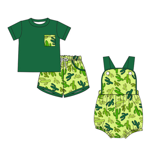 26.1.6 custom each style moq 5 eta 6-8week Sibling Sister catcus baby boy short sleeve shorts sets and romper match design