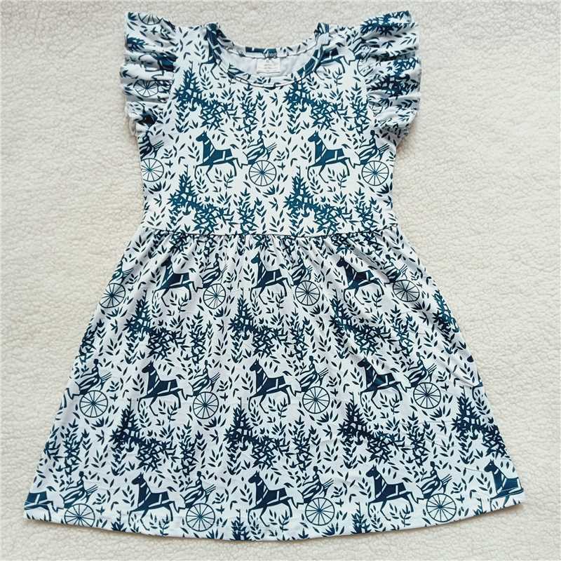 Blue leaf white flying sleeve dress 蓝色叶子白色飞袖裙