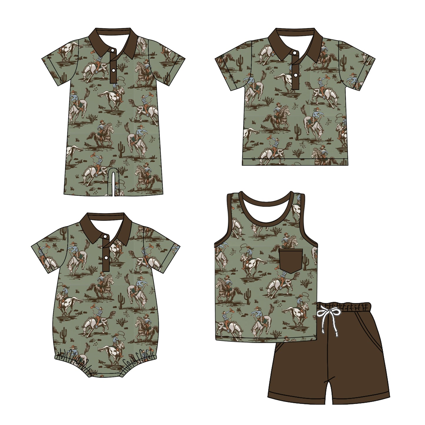 25.12.2 custom each style moq 5 eta 6-8 week Sibling Sister  riding horse baby boy short sleeve shorts sets and boy rompers 2 and top match family design