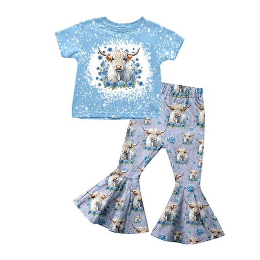 5.1(1)custom each style moq 5eta 4-5week sheep avatar prints blue t-shirt with long bell-bottom