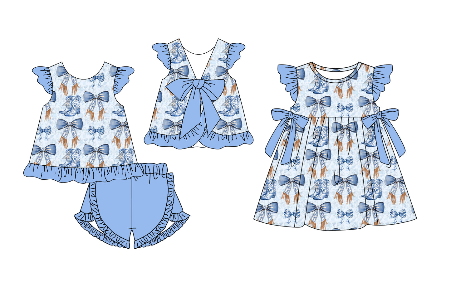 25.11.27 custom each style moq 5 eta 6-8week Sibling Sister boot bow baby short sleeve shorts sets and dress match design