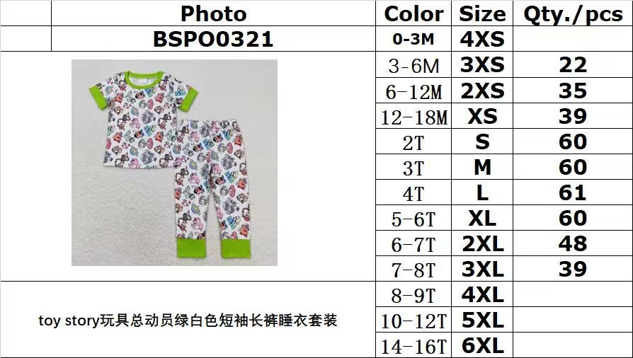 BSPO0321 toy story toy story green and white short-sleeved trousers pajama set