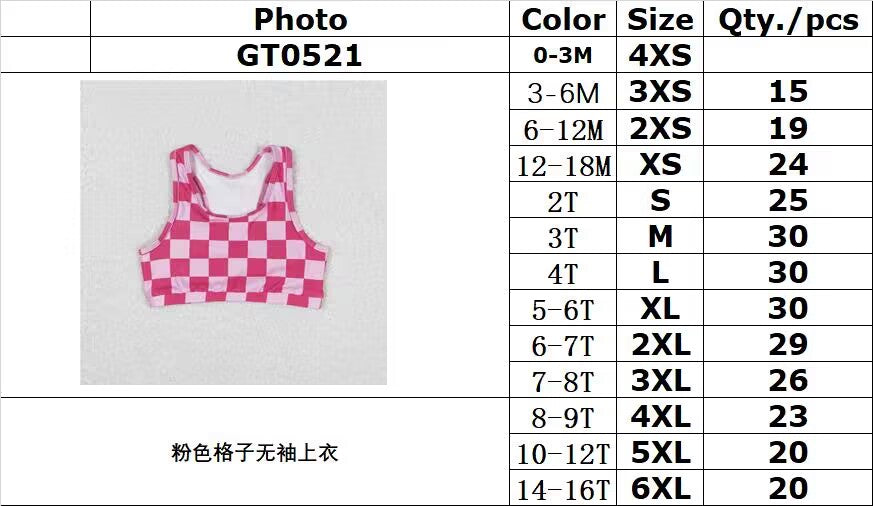 rts no moq GT0521 Pink plaid sleeveless top