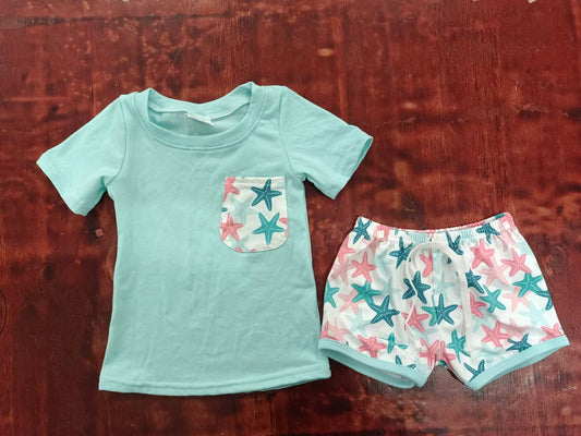 custom moq 5 eta 4-6weeks summer baby boys clothes blue short sleeve shorts set
