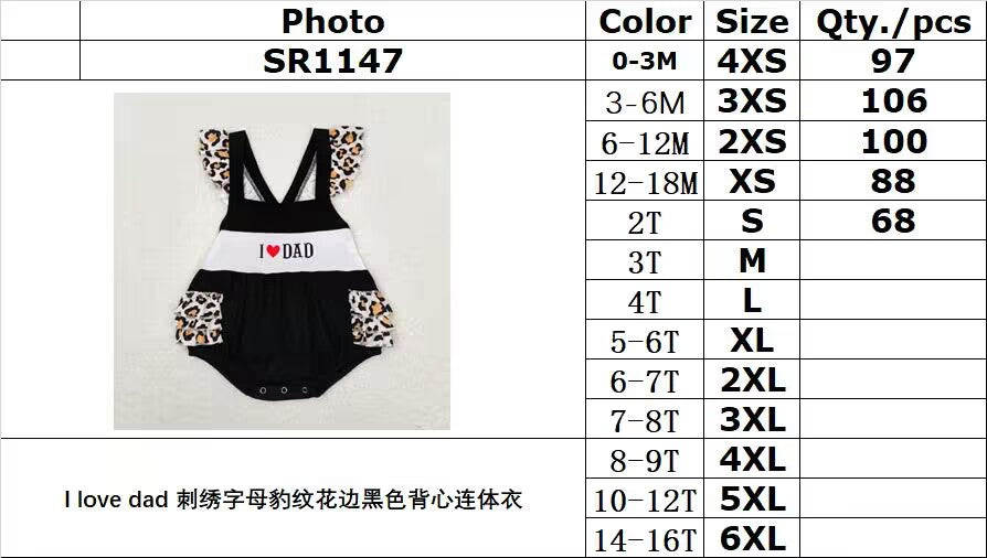 RTS no moq SR1147 I love dad embroidered lettering leopard print lace black tank top jumpsuit