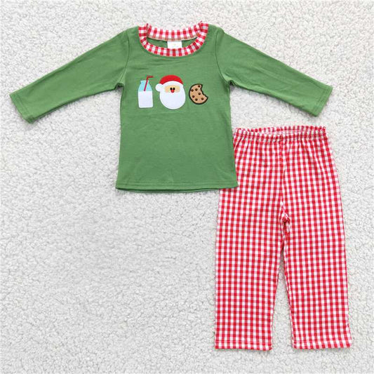 RTS NO MOQ（In Stock ) BLP0147 Embroidered Christmas long sleeve pants set