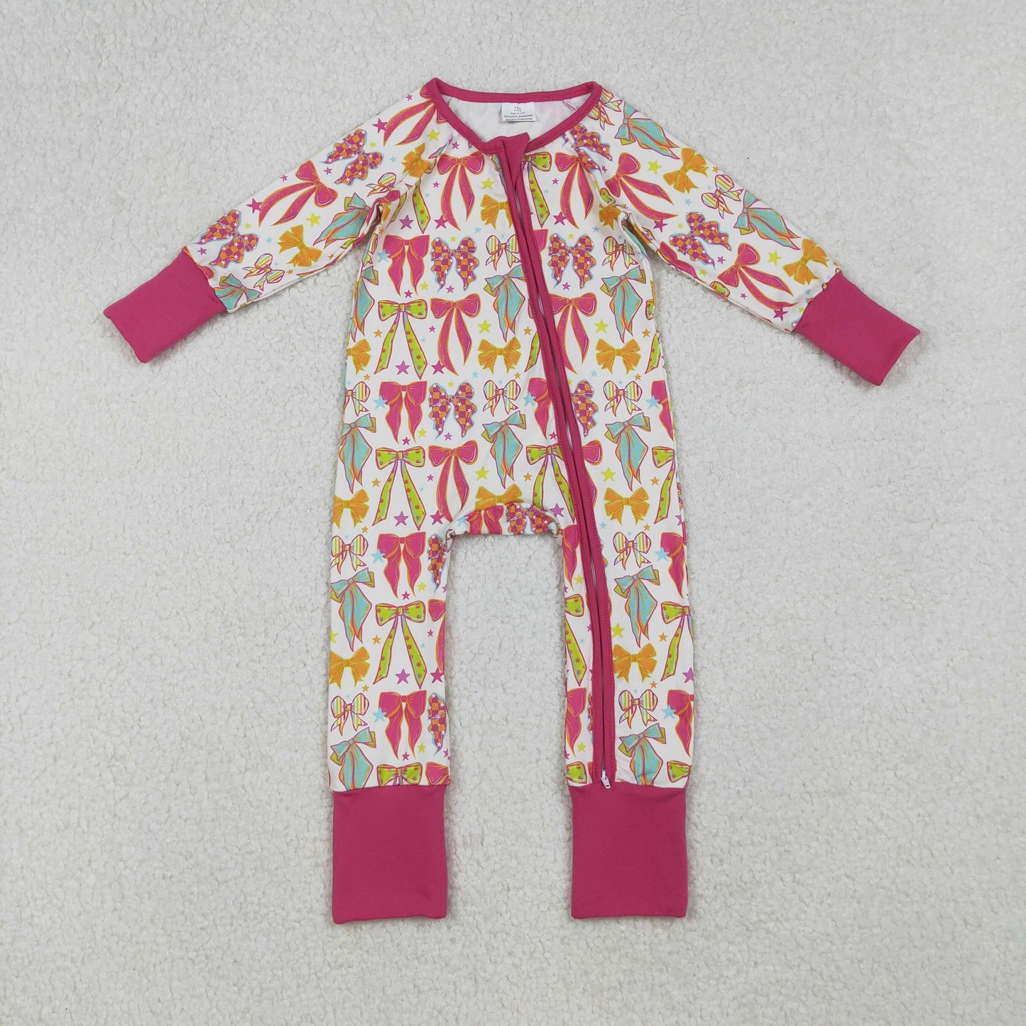 RTS NO MOQ（In Stock) LR2468 Bow Star Pattern Rose Red Zippered Long-Sleeved Bodysuit