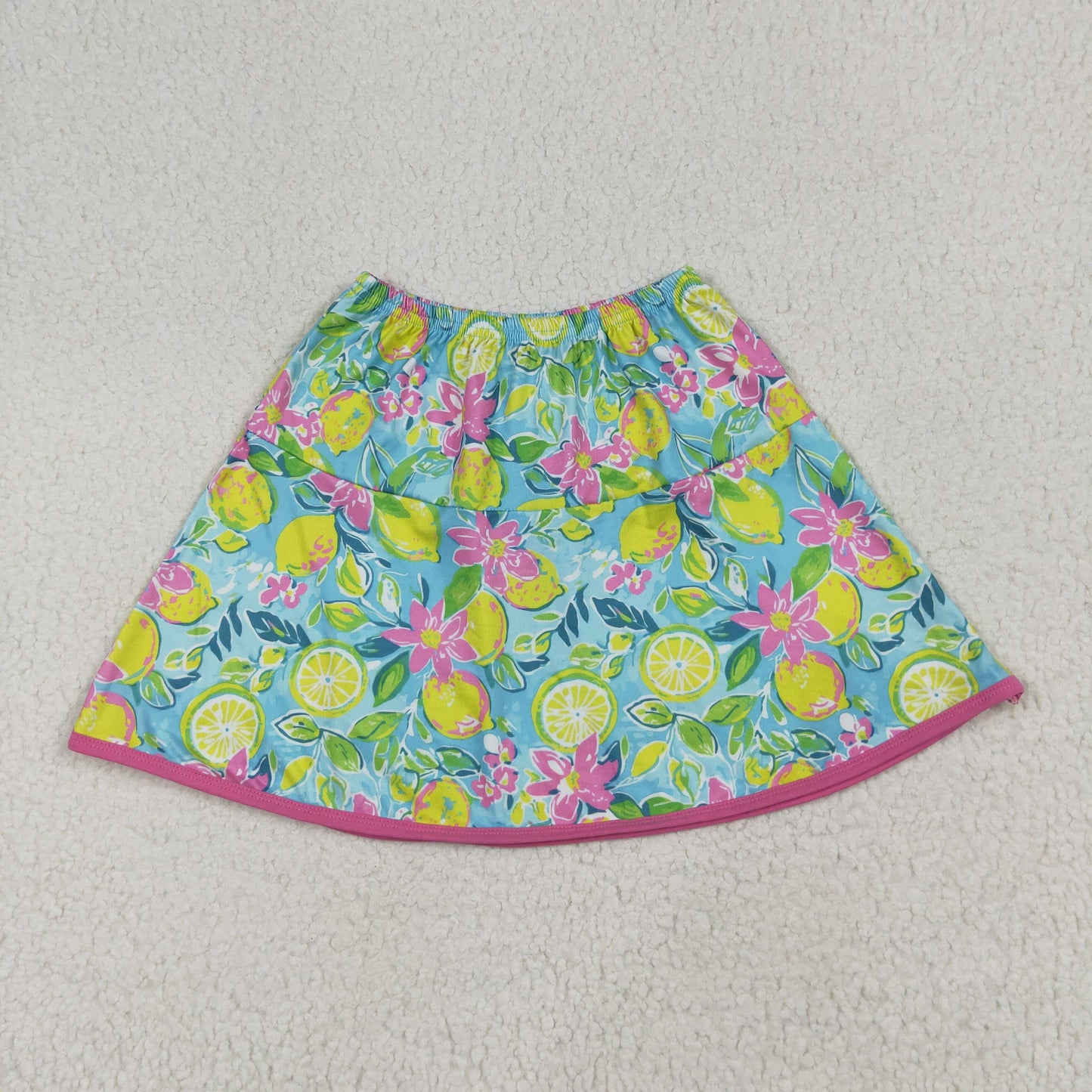 RTS NO MOQ（In Stock）GLK0100 Flower, fruit, lemon, blue-green skirt