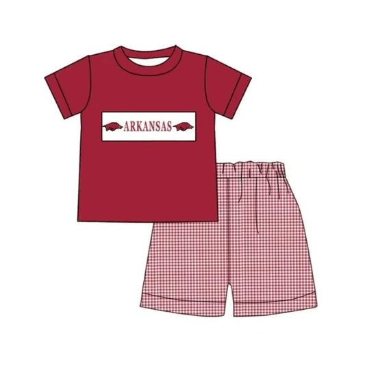 Deadline July 1  custom no moq  eta 6-7weeks Red short-sleeved shorts suit positioning top short-sleeved