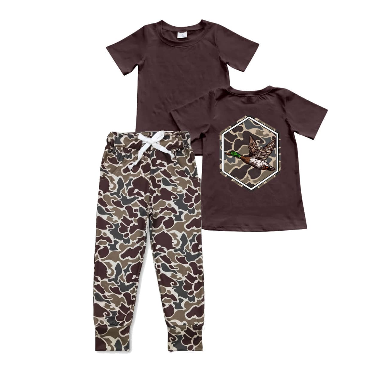 RTS NO MOQ Baby boy camouflage top pants set and short-sleeved shorts set