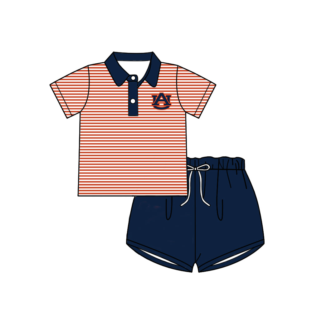 Custom summer teams baby girls clothes team orange and navy blue sets dress top-25.5.5