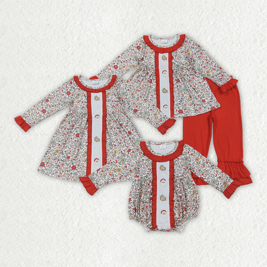 RTS Sibling baby girls clothes embroidery Christmas long Sleeve pants sets and dress and rompers