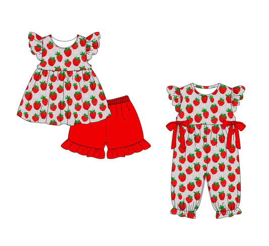 1.15 custom each style moq 5eta 4-6week Sibling Sister strawberry baby girl sets and boy romper match family design