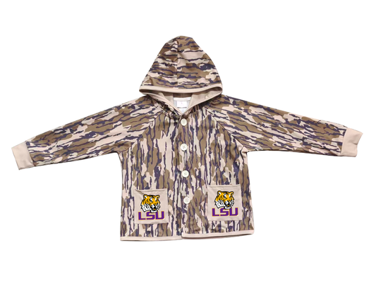 Custom moq 5 mix size milk silk baby boys clothes team summer camouflage button hooded long sleeve top-25.11.25