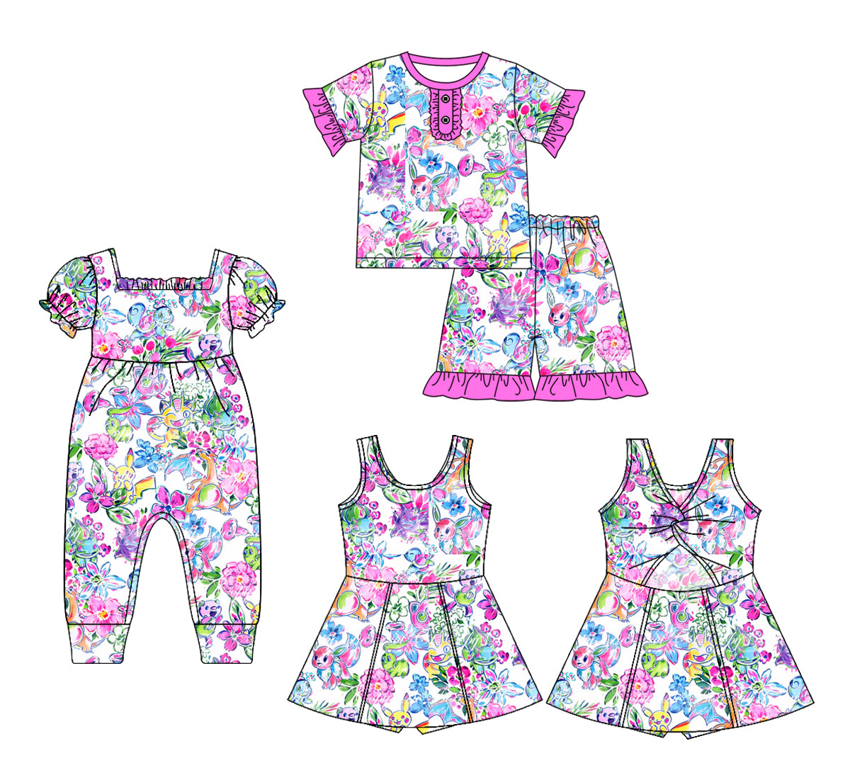 1.20 custom each style moq 5eta 4-6week Sibling Sisters floral baby girl short sleeve shorts sets and dress and rompers match family design