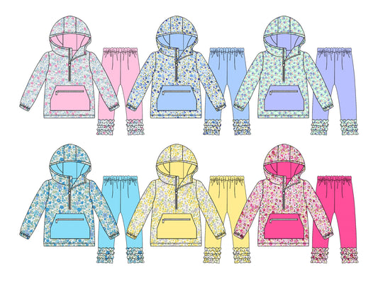 25.11.20 custom each style moq 5 eta 6-8week Sibling Sisters floral baby girl clothes hooded long sleeve pants sets 6 match family design