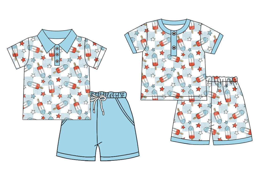 25.12.1 custom each style moq 5 eta 6-8week Sibling Sisters ice cream baby boy clothes short sleeve shorts sets 2 match family design