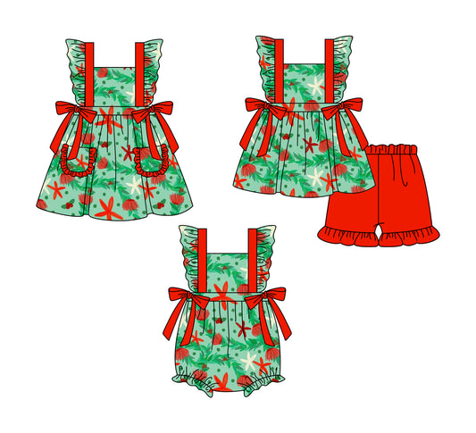 1.2 custom each style moq 5eta 4-6week Sibling Sistes baby girl short sleeve shorts sets and dress and rompers match family design