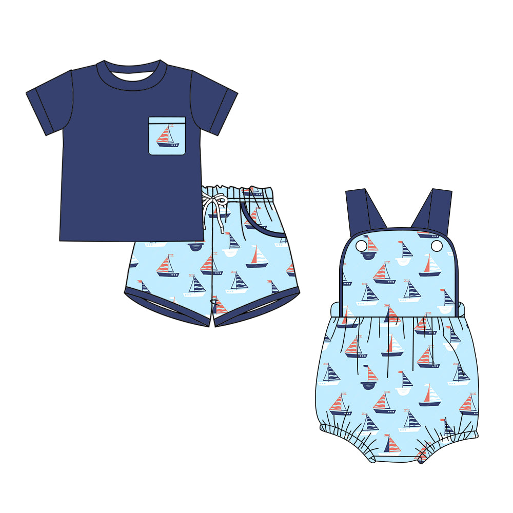 26.1.6 custom each style moq 5 eta 6-8week Sibling Sister boat baby boy short sleeve shorts sets and romper match design