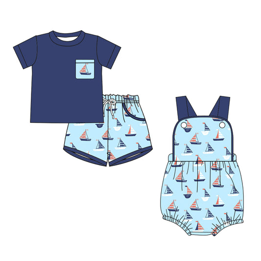 26.1.6 custom each style moq 5 eta 6-8week Sibling Sister boat baby boy short sleeve shorts sets and romper match design