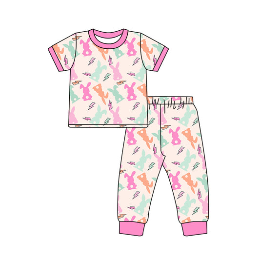 9.27 custom each style moq 5eta 4-6week Sibling Sister rabbit pink baby girls short sleeve sets and rompers match design