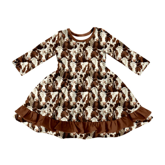 8.9 custom each style moq 5eta 4-6week baby girls clothes cow long sleeve dress