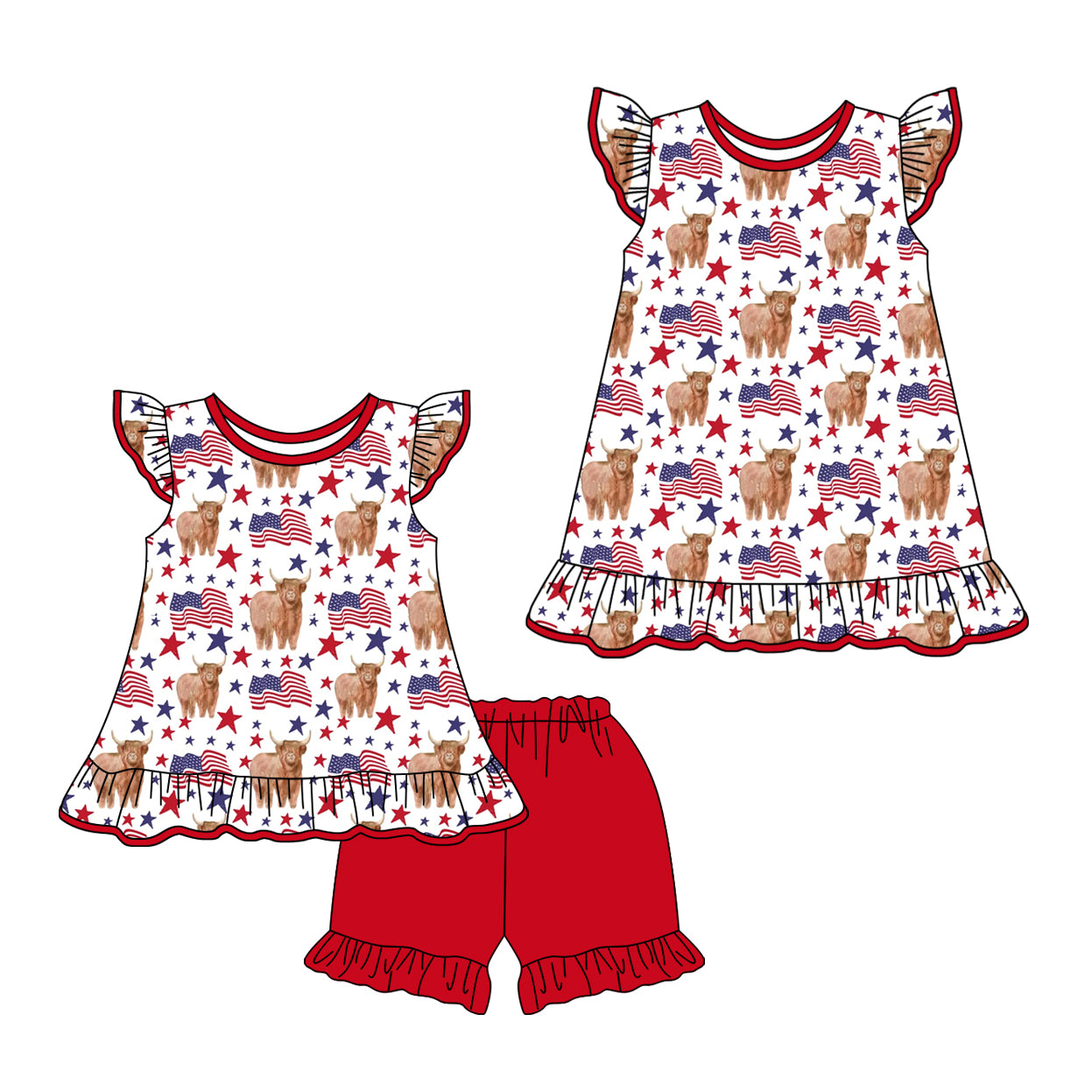 1.21 custom each style moq 5eta 4-6week Sibling Sister alpine flag baby girl short sleeve shorts sets and dresses match design