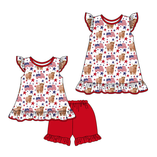 1.21 custom each style moq 5eta 4-6week Sibling Sister alpine flag baby girl short sleeve shorts sets and dresses match design