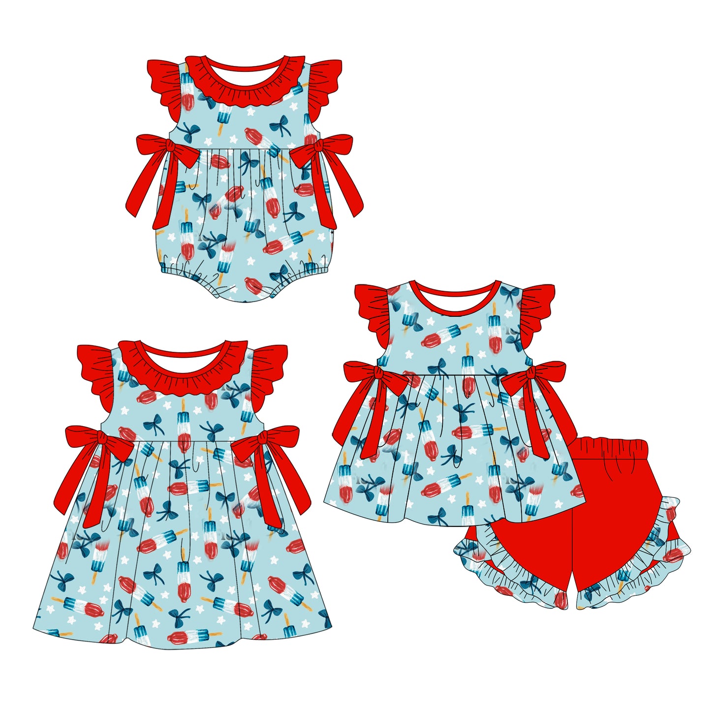 2.13 custom each style moq 5eta 4-6week Sibling Sisters baby girl short sleeve shorts sets and dress and rompers match family design