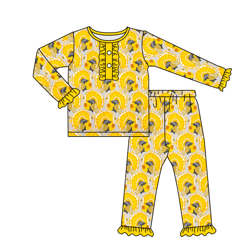 5.14custom each style moq 5eta 4-5week Sibling Sister lemon florets print blue girls outfits and baby romper match family design