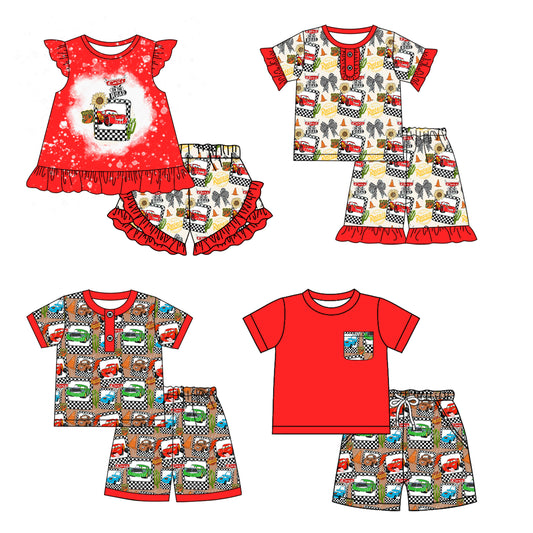 12.30 custom each style moq 5eta 4-6week Sibling Sister cars baby boy short sleeve shorts sets 1 and sets 2 and set 3 match design