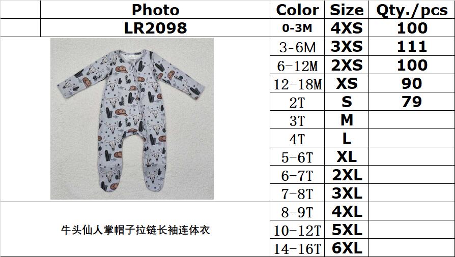 RTS NO MOQ ETA 5/7days arrived LR2098 Bull head cactus hat zipper long-sleeved jumpsuit