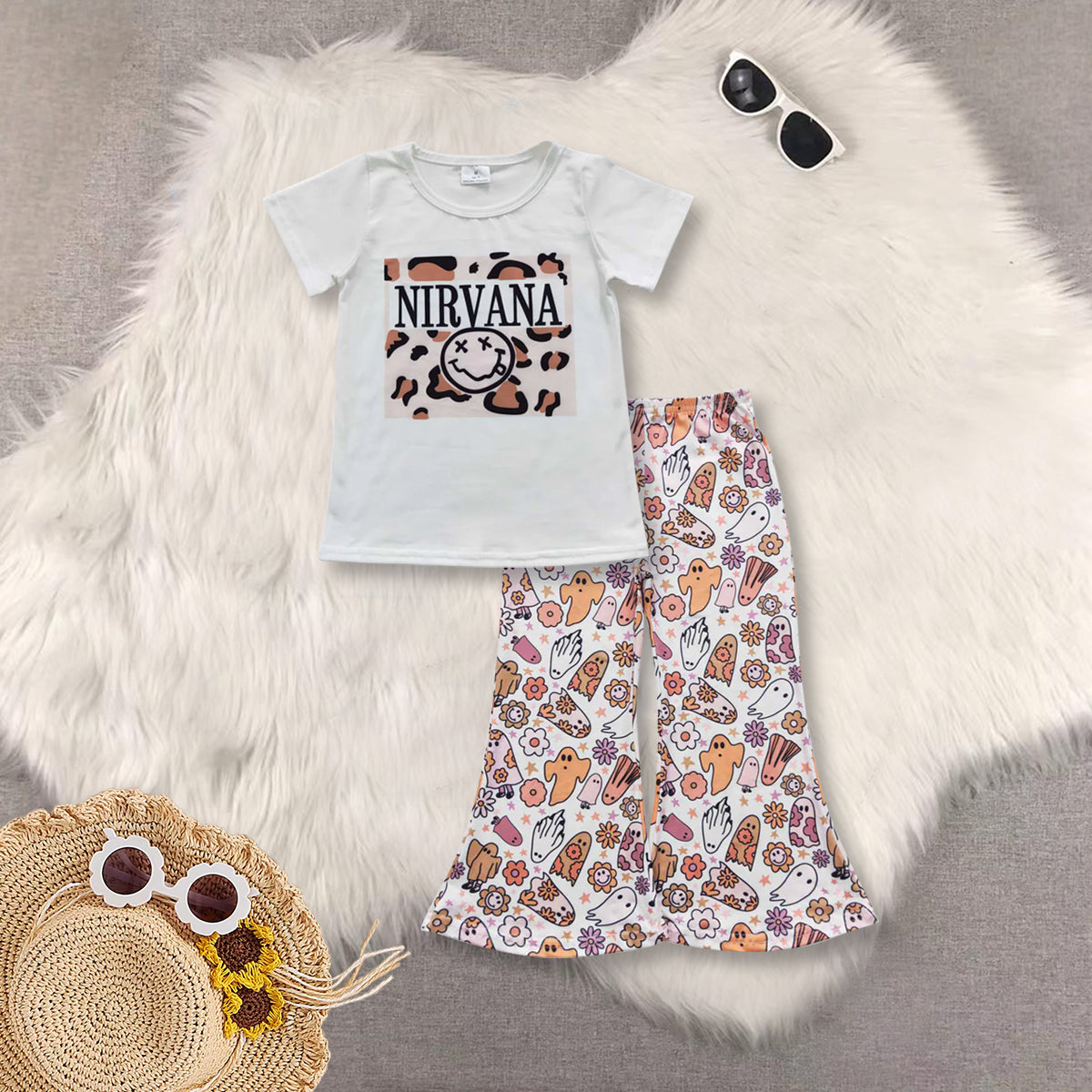 RTS NO MOQ Sibling baby girl clothes halloween short-sleeved top lace trousers sets and top and pants