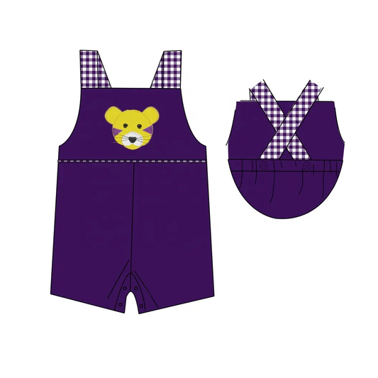 Custom moq 3 eta 7/8week moq 5 eta /4/5week Leopard head purple short suspender jumpsuit