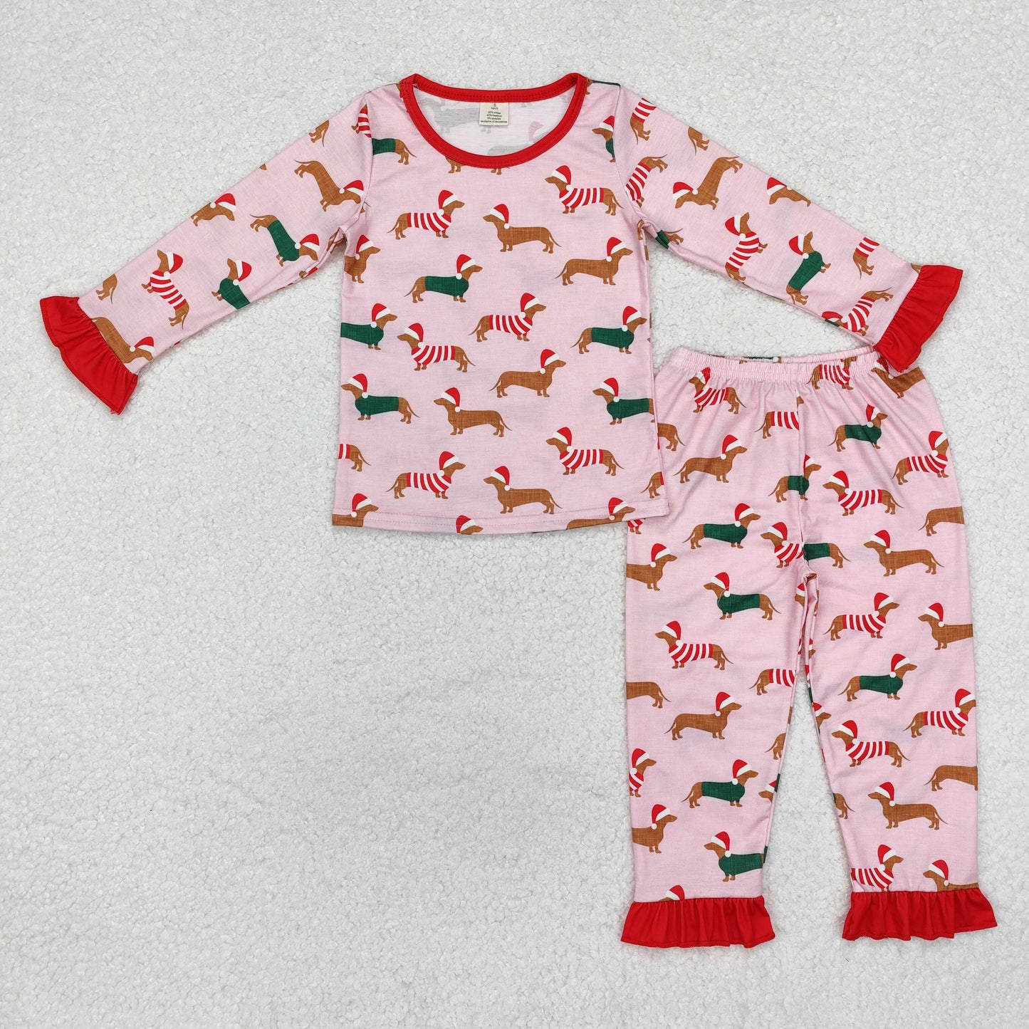 BAMBOO RTS NO MOQ ETA 5/7days GLP1244 Modal Christmas hat puppy pink long-sleeved long pants pajamas set