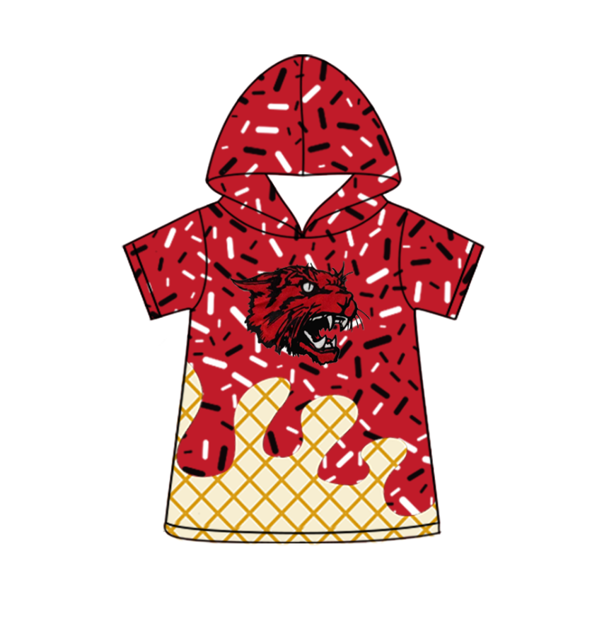 custom moq 3 eta 6-8weeks adult and kids clothes team red hooded short sleeve top