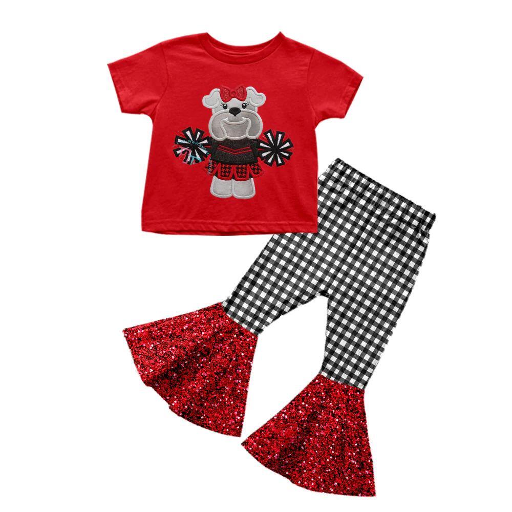 baby girl clothes team red top grid toddler girl summer outfit