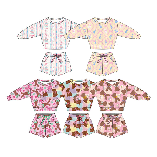 25.11.28 custom each style moq 5 eta 6-8week Sibling Sisters baby girl clothes long sleeve shorts sets 5 match family design