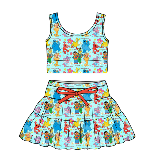 Custom moq 5 mix size milk silk baby girl clothes summer cartoon sleeveless skirts sets