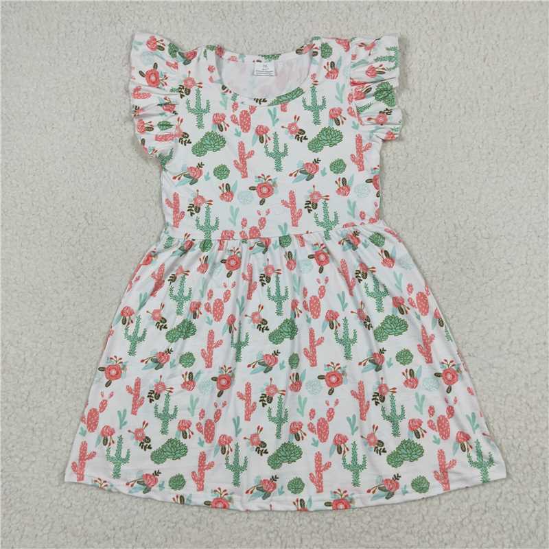 RTS SALES NO MOQ G1-10*、* Colorful cactus white flying sleeve dress 彩色仙人掌白色飞袖裙